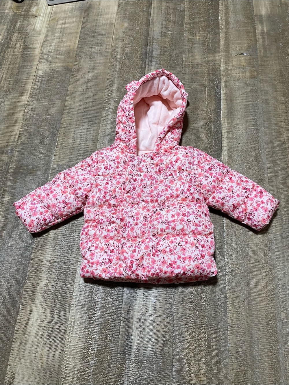 Old Navy baby toddler Pink Floral Hooded Puffer Jacket